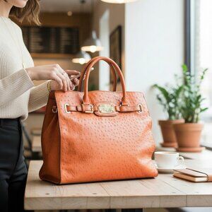 MICHAEL KORS Hamilton Ostrich-Embossed Leather Tote Bag